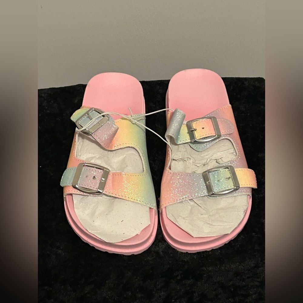 Girls Glitter Rainbow Slide Sandals – Size US 1/2 – NWT